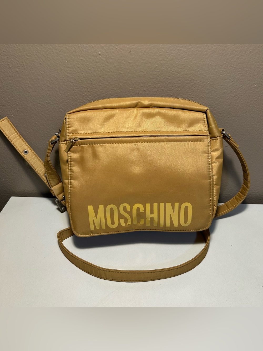 Moschino VTG Japan Crossbody Mustard Yellow Shoulder Nylon Bag Rare Unisex